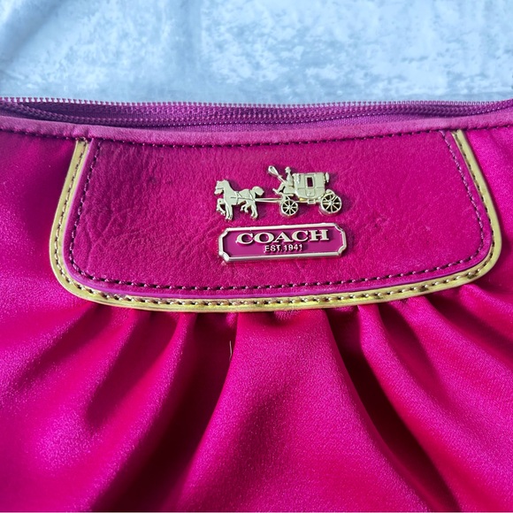 Coach Satin Amanda Hot Pink Wristlet with Gold Accents - Picture 3 of 9